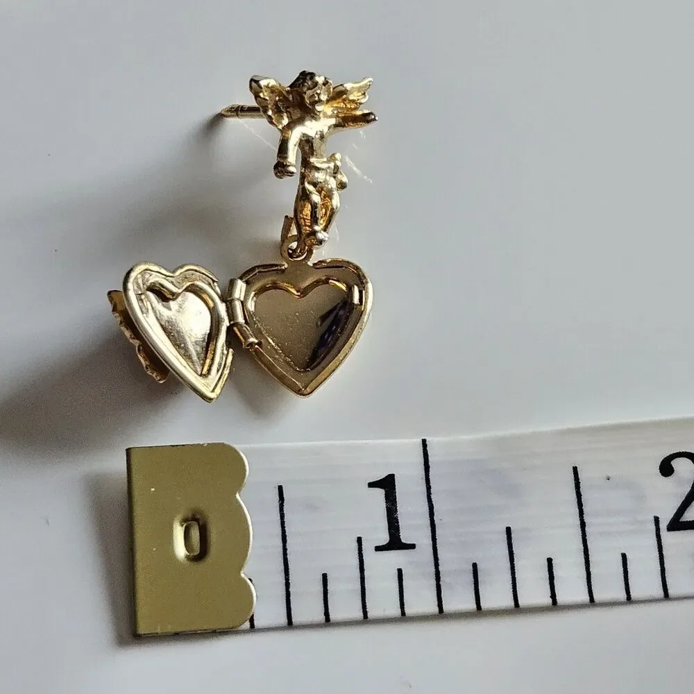 Vintage Lapel Pin Angel Locket Heart Dangle Butterfly Gold Tone